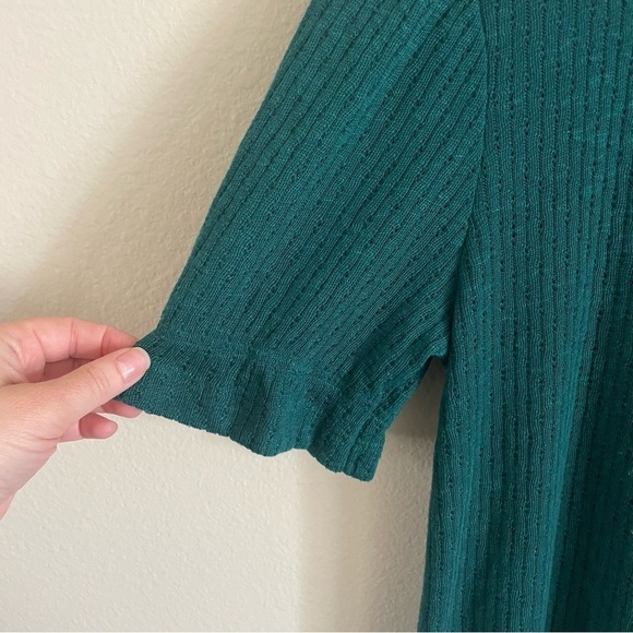 J. Crew Puff-Sleeve Pointelle Top Shirt Green Size Medium - Picture 7 of 10
